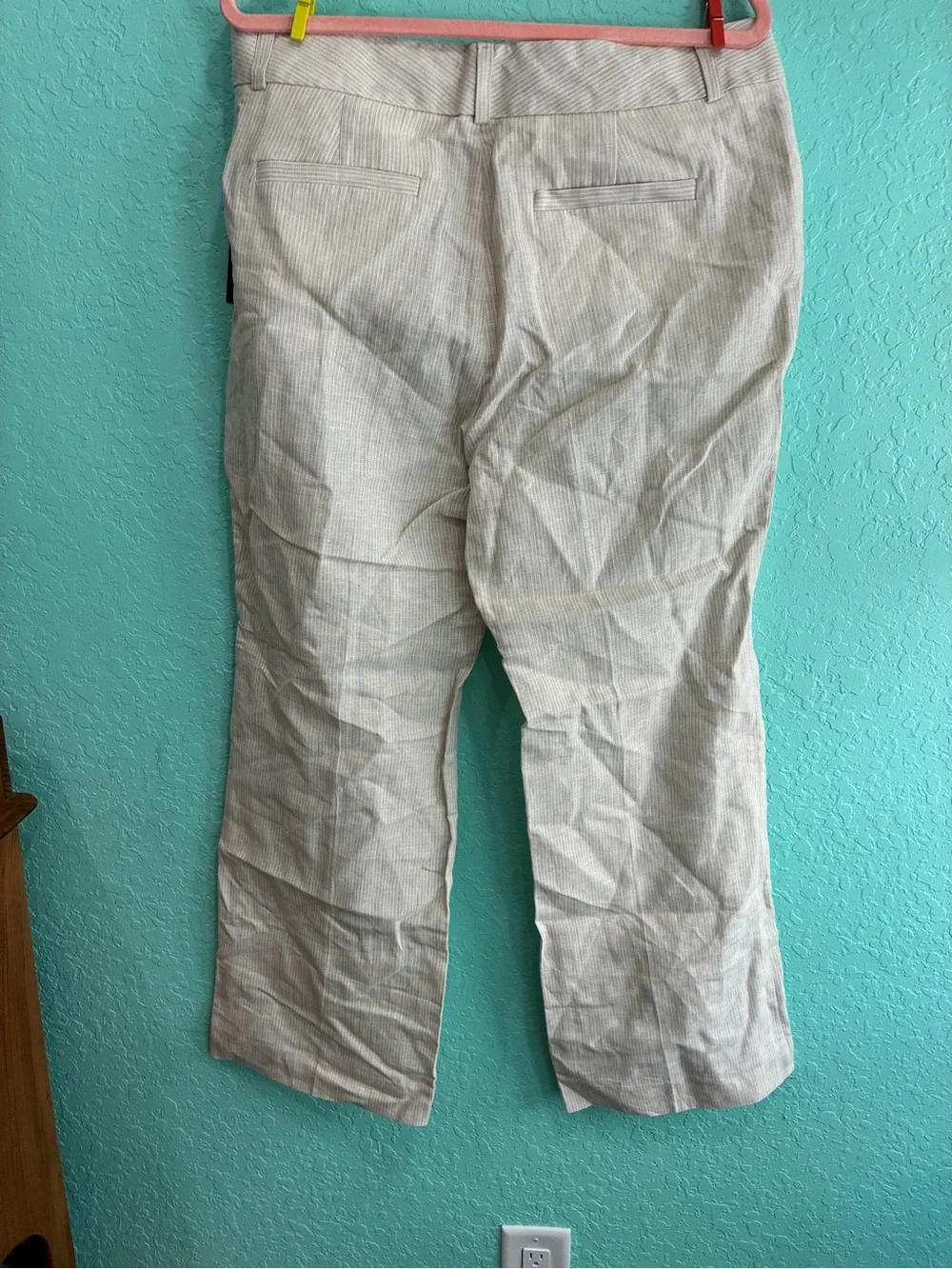 Women’s Beige Striped Dress linen Pants Banana Republic Jackson fit 14S NWT